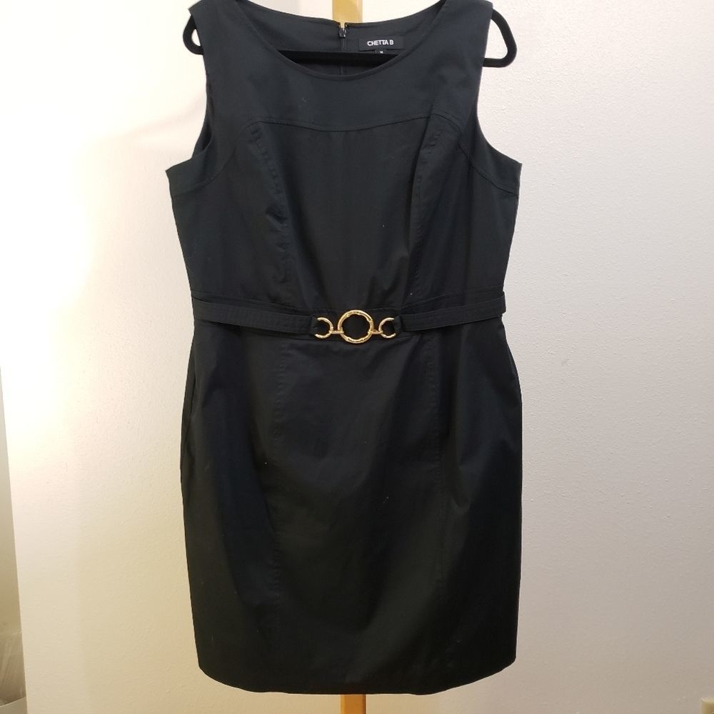 Chetta B cotton faux belt sheath dress zip back